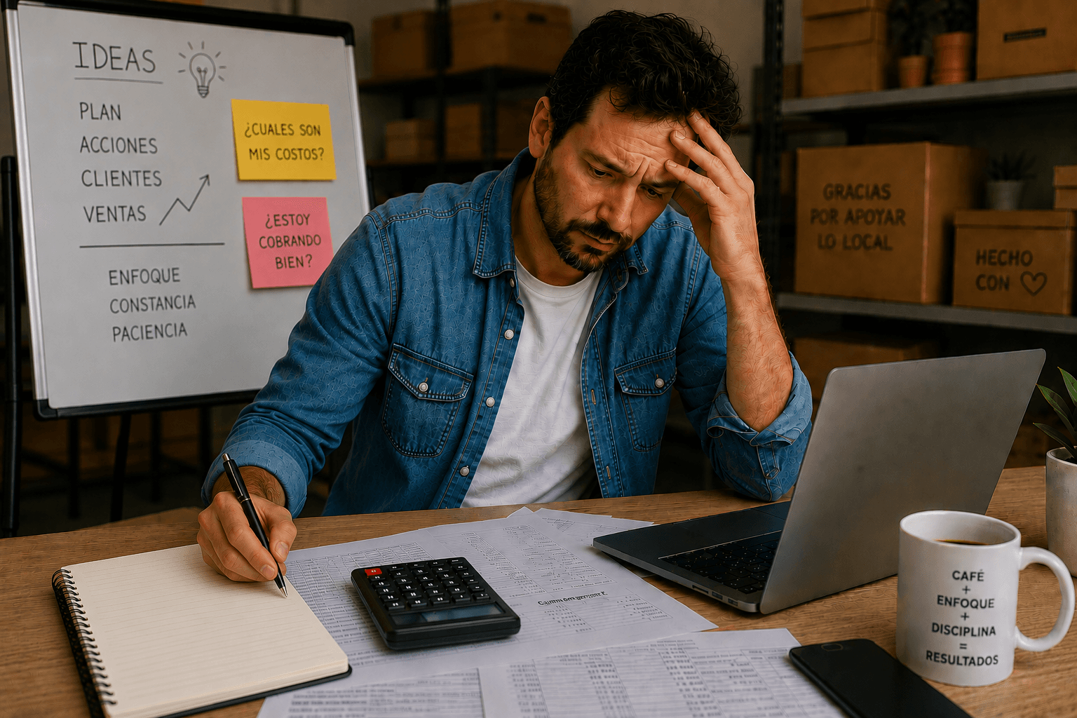 Emprendedor revisando costos y precios de su negocio